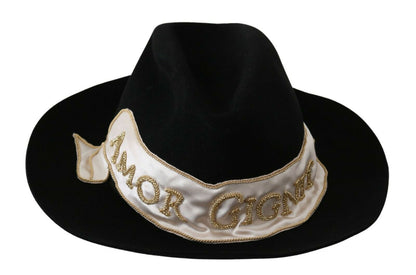 Dolce &amp; Gabbana Sombrero Panamá Elegante Conejo Negro Ala Ancha
