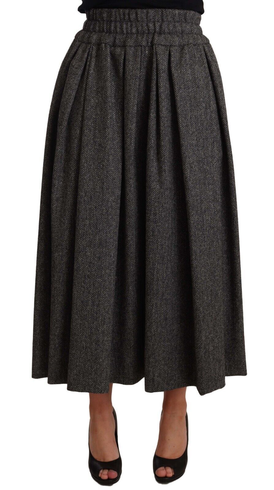 Dolce &amp; Gabbana Elegante falda midi de lana de corte A en zigzag gris
