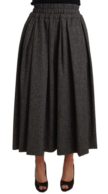 Dolce &amp; Gabbana Elegante falda midi de lana de corte A en zigzag gris