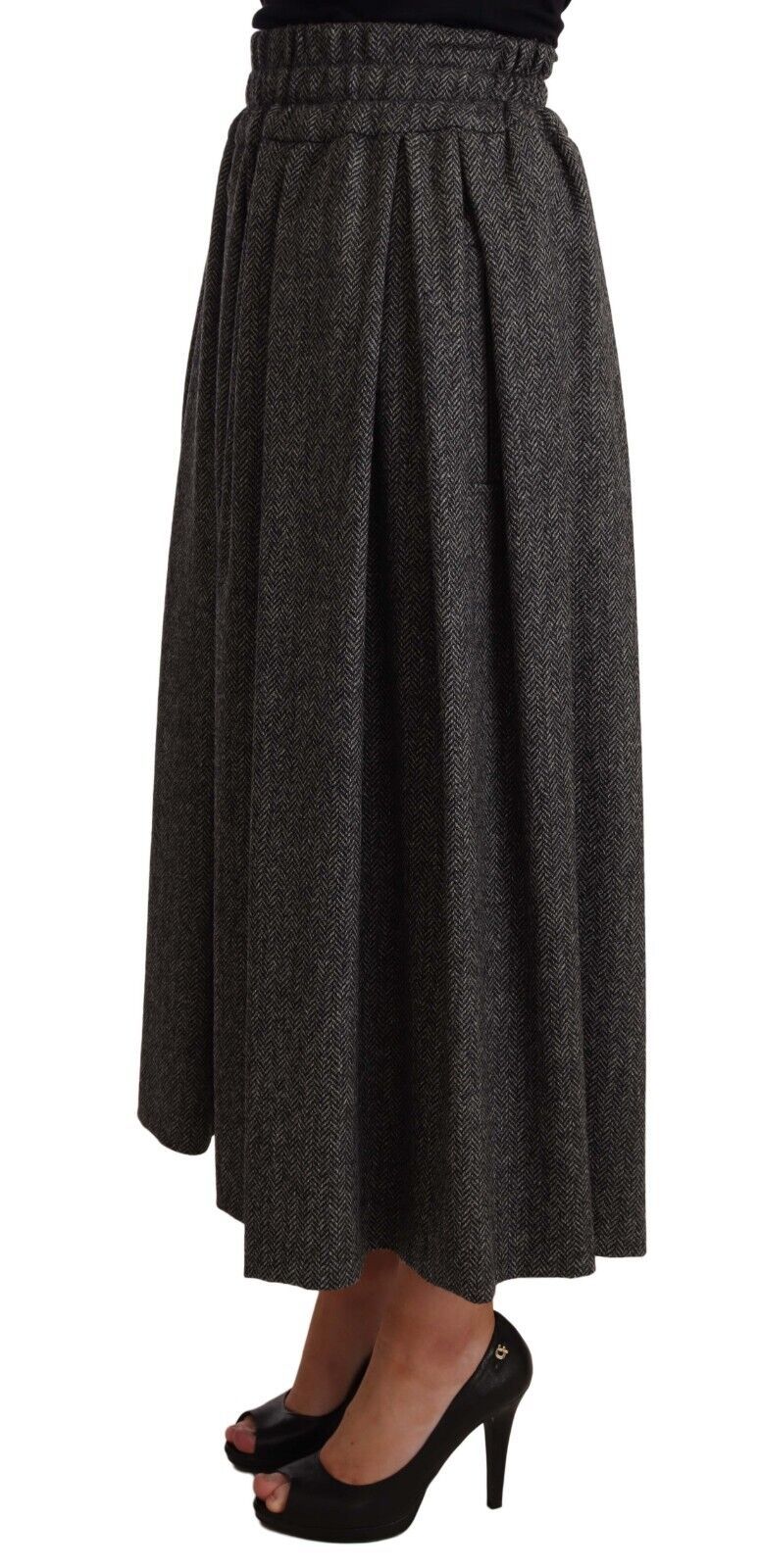 Dolce &amp; Gabbana Elegante falda midi de lana de corte A en zigzag gris