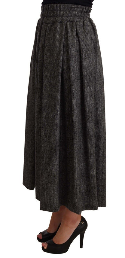 Dolce &amp; Gabbana Elegante falda midi de lana de corte A en zigzag gris