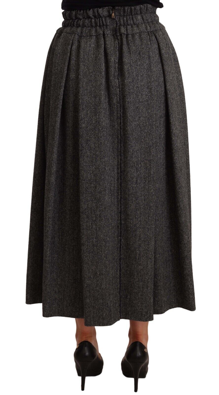 Dolce &amp; Gabbana Elegante falda midi de lana de corte A en zigzag gris