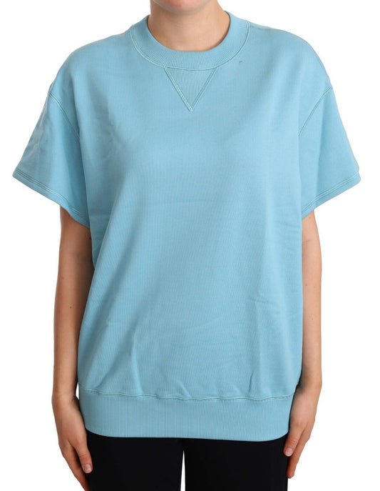 Dolce &amp; Gabbana Elegante top azul de algodón con cuello redondo