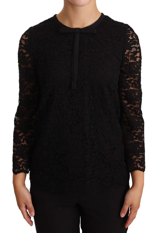Dolce &amp; Gabbana Elegante top de manga larga con encaje floral negro
