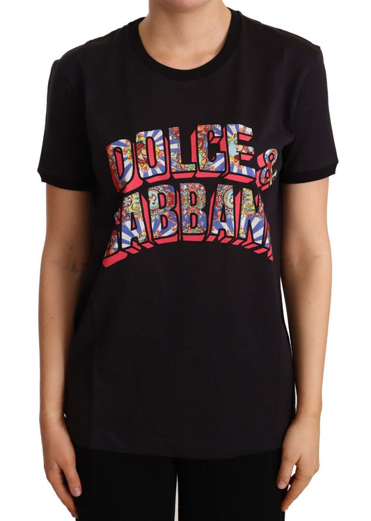 Dolce &amp; Gabbana Elegante camiseta negra con logo de algodón