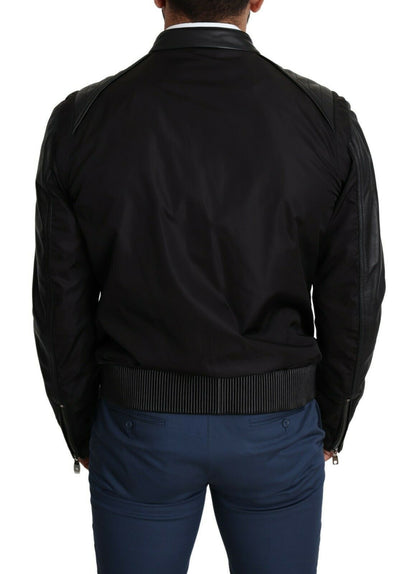 Dolce &amp; Gabbana Elegante bomber negra con detalles en cuero