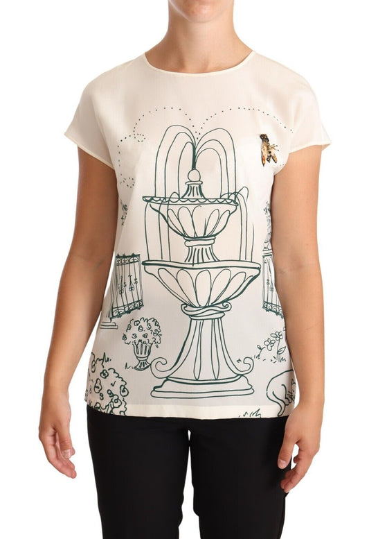 Dolce &amp; Gabbana Camiseta con fuente de jardín botánico de seda elegante