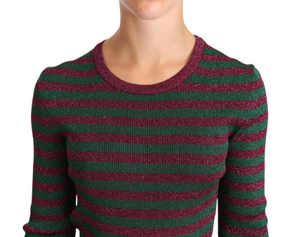 Dolce &amp; Gabbana Elegante suéter con cuello redondo a rayas granate y verde