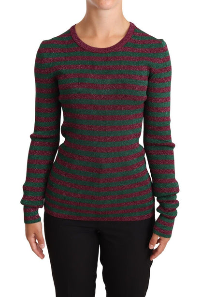 Dolce &amp; Gabbana Elegante suéter con cuello redondo a rayas granate y verde