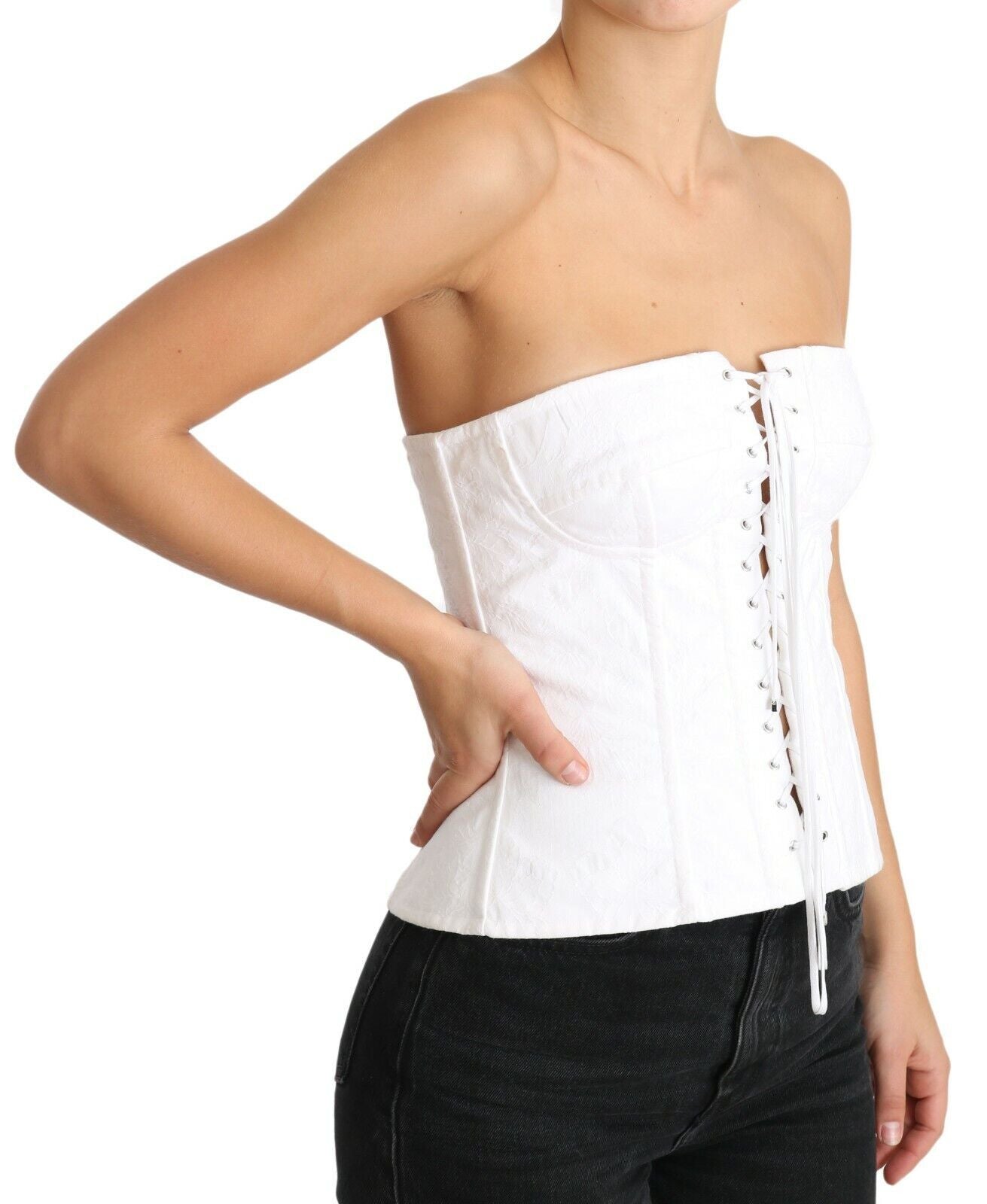 Dolce &amp; Gabbana Elegant White Strapless Corset Top