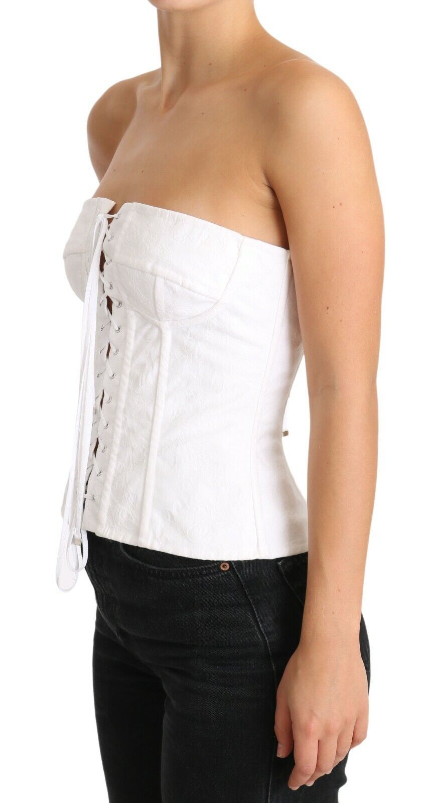 Dolce &amp; Gabbana Elegant White Strapless Corset Top