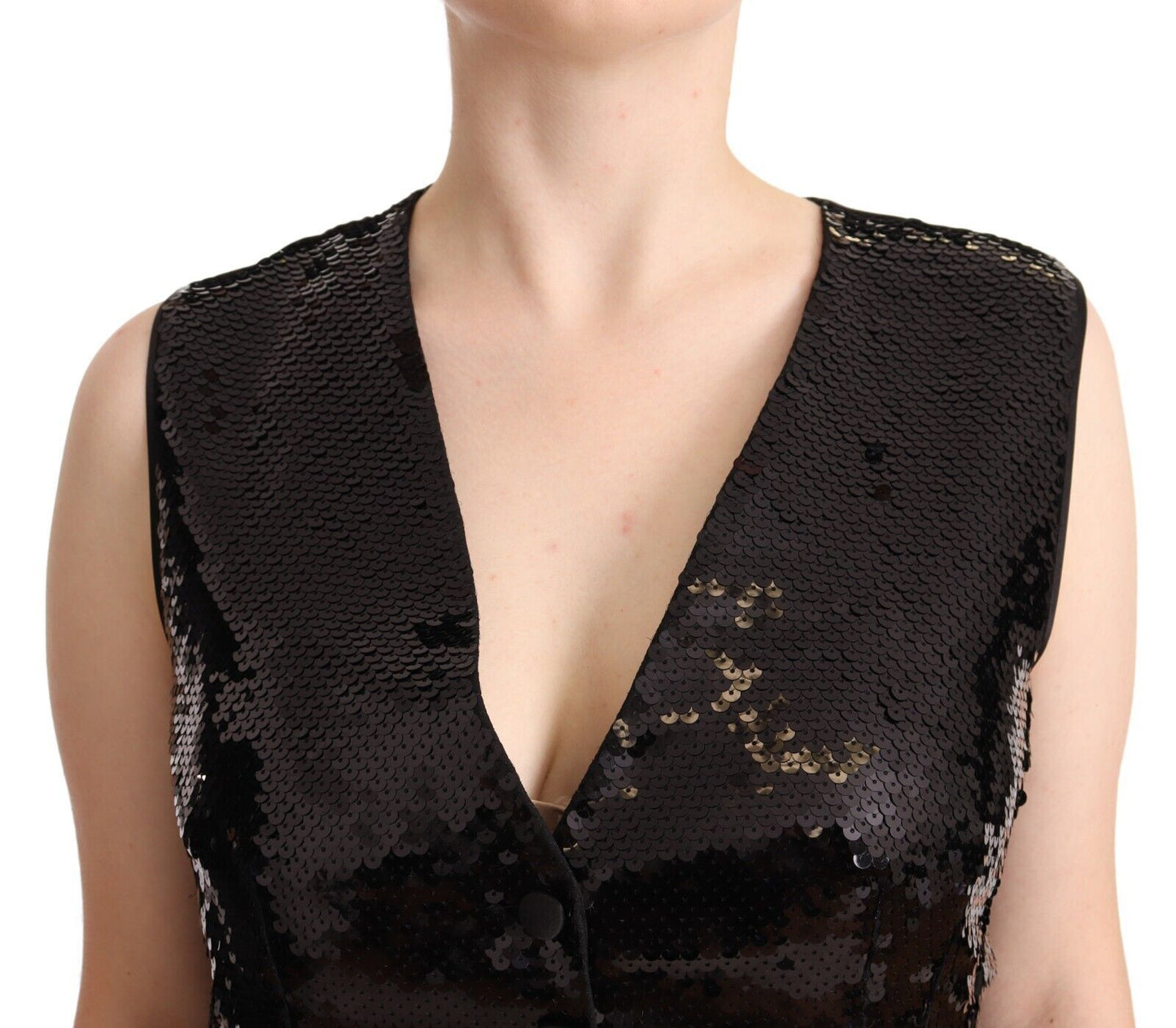 Dolce &amp; Gabbana Elegante top sin mangas con lentejuelas negras