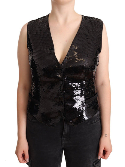 Dolce &amp; Gabbana Elegante top sin mangas con lentejuelas negras