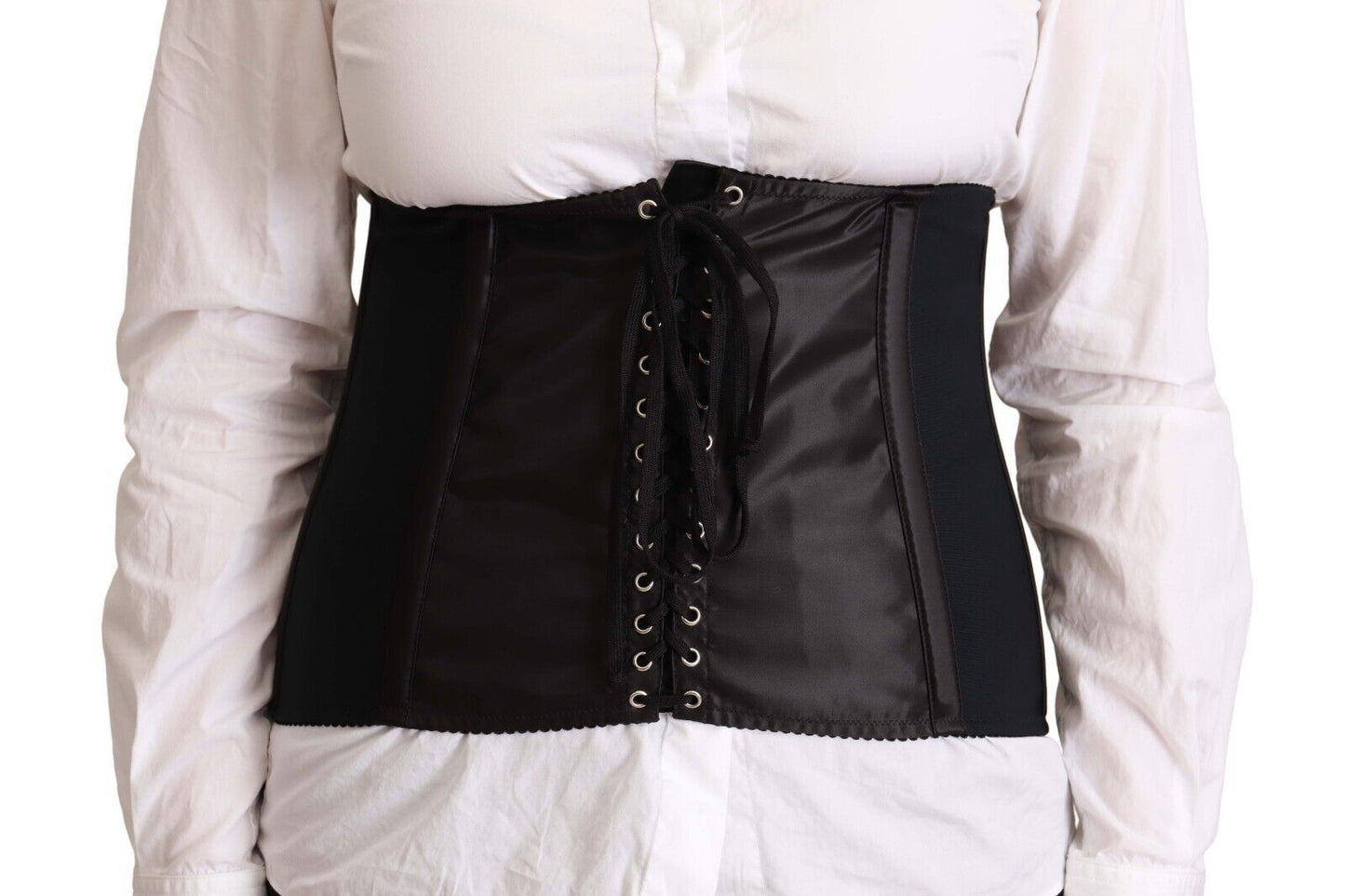 Dolce &amp; Gabbana Top elegante con cinturón y corsé negro