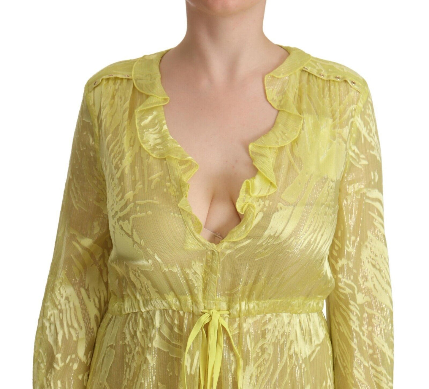 Patrizia Pepe Vestido largo de mezcla de seda Sunshine - Manga larga y escote pronunciado