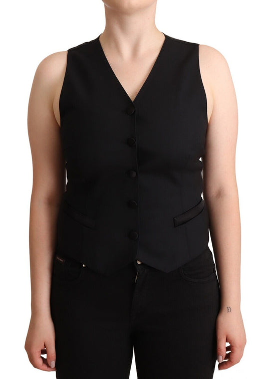 Dolce &amp; Gabbana Elegante top sin mangas negro con detalle de botones