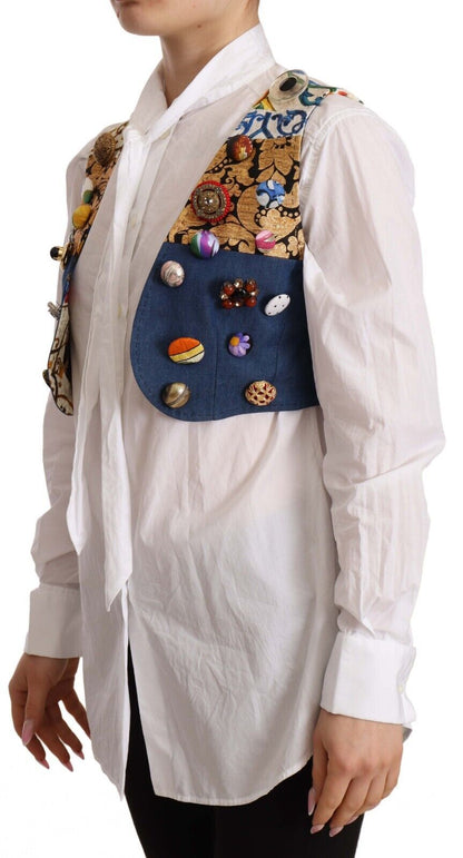 Dolce &amp; Gabbana Multicolor Cropped Vest Top with Button Accents