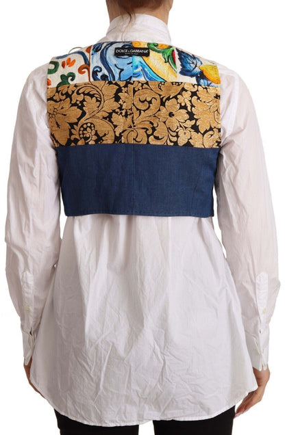 Dolce &amp; Gabbana Multicolor Cropped Vest Top with Button Accents