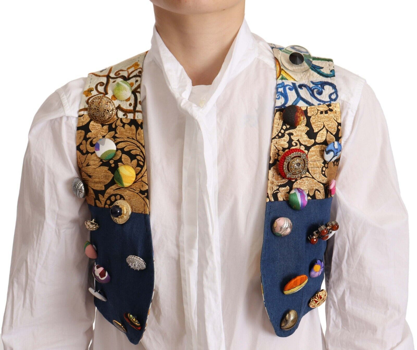 Dolce &amp; Gabbana Multicolor Cropped Vest Top with Button Accents
