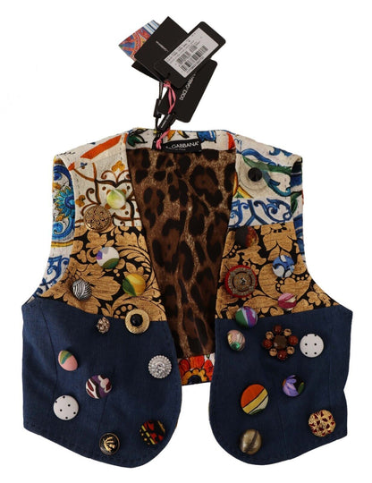 Dolce &amp; Gabbana Multicolor Cropped Vest Top with Button Accents