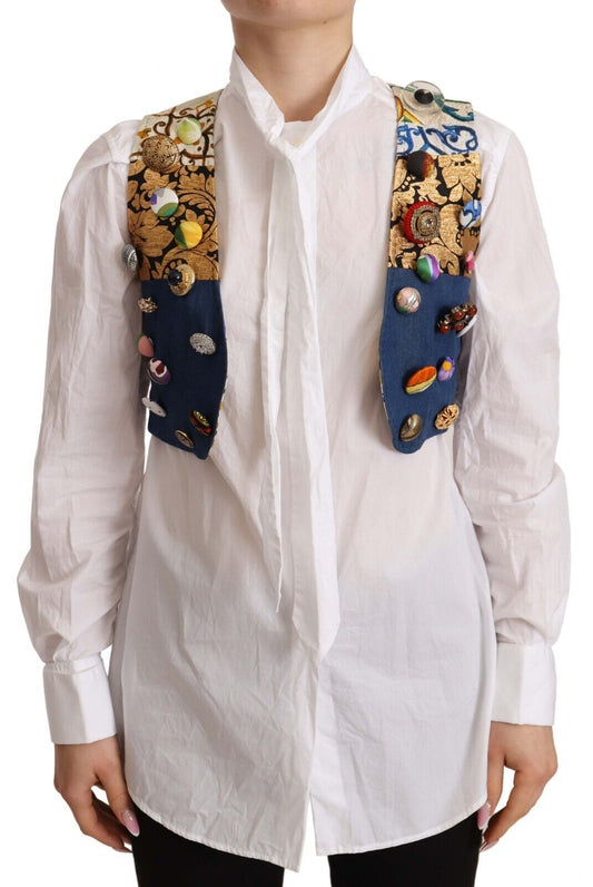 Dolce &amp; Gabbana Top corto sin mangas multicolor con detalles de botones