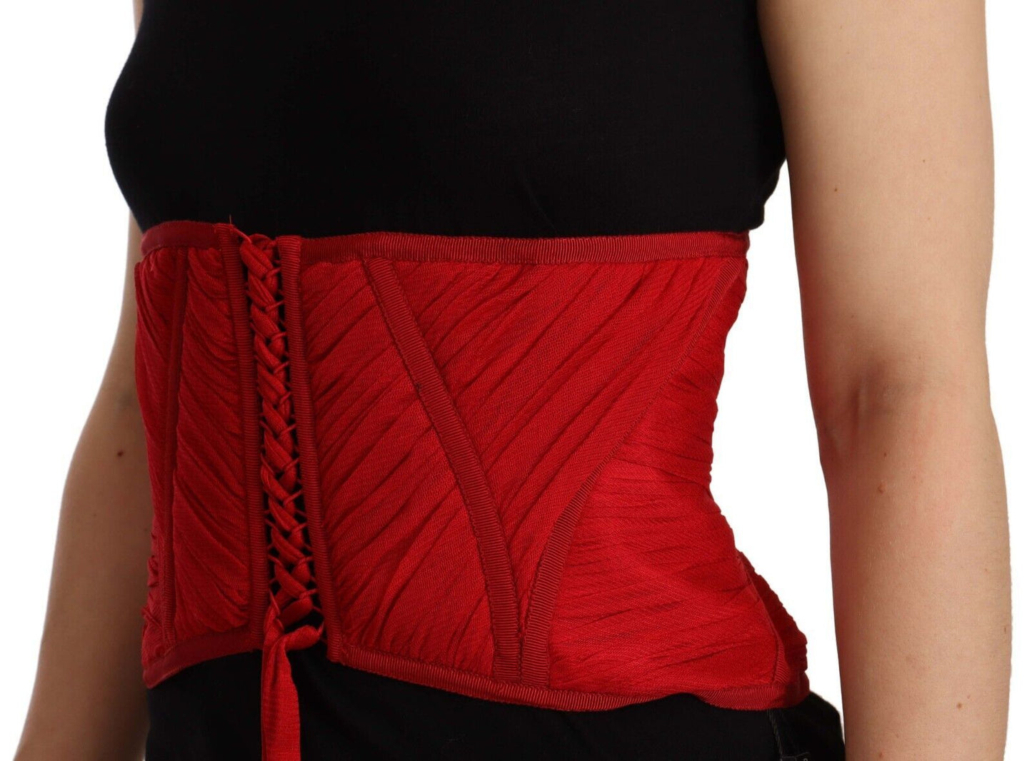 Dolce &amp; Gabbana Elegante top con cinturón y corsé de seda roja