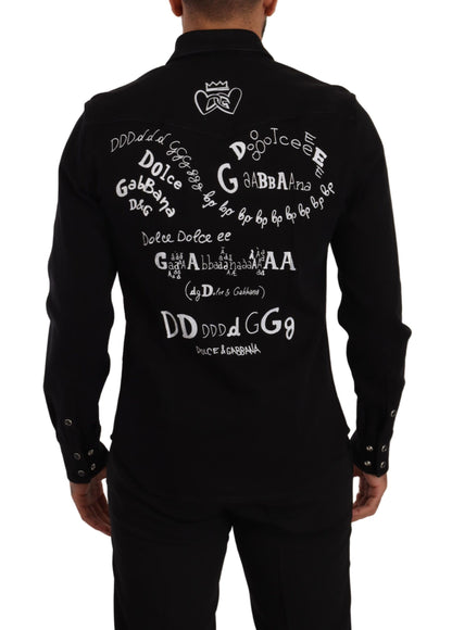 Dolce &amp; Gabbana Camisa de diseñador negra informal de corte slim