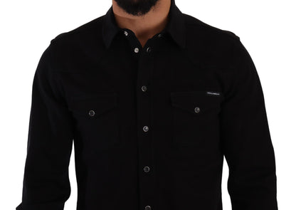 Dolce &amp; Gabbana Camisa de diseñador negra informal de corte slim