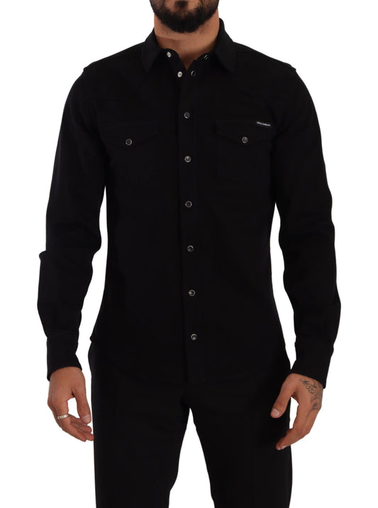 Dolce &amp; Gabbana Camisa de diseñador negra informal de corte slim