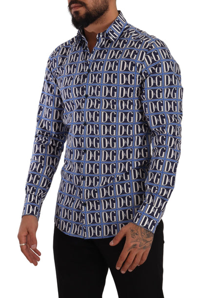 Dolce &amp; Gabbana Camisa de corte slim de algodón con logo azul