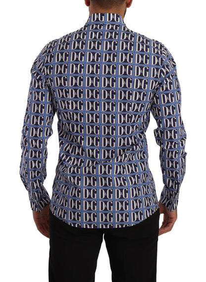 Dolce &amp; Gabbana Camisa de corte slim de algodón con logo azul