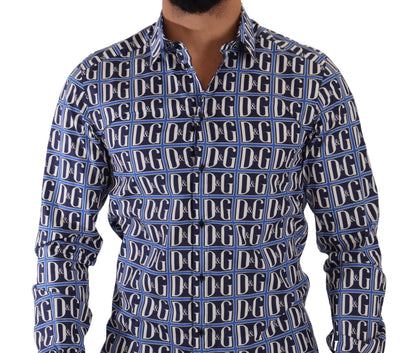 Dolce &amp; Gabbana Camisa de corte slim de algodón con logo azul