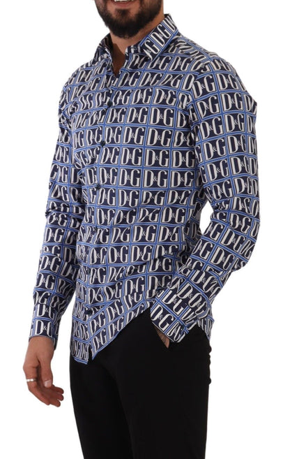 Dolce &amp; Gabbana Camisa de corte slim de algodón con logo azul