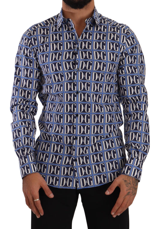 Dolce &amp; Gabbana Camisa de corte slim de algodón con logo azul