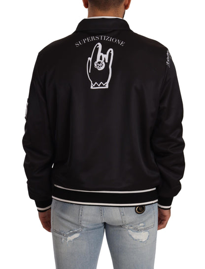 Dolce & Gabbana Black Logo Zipper Superstizione Sweater