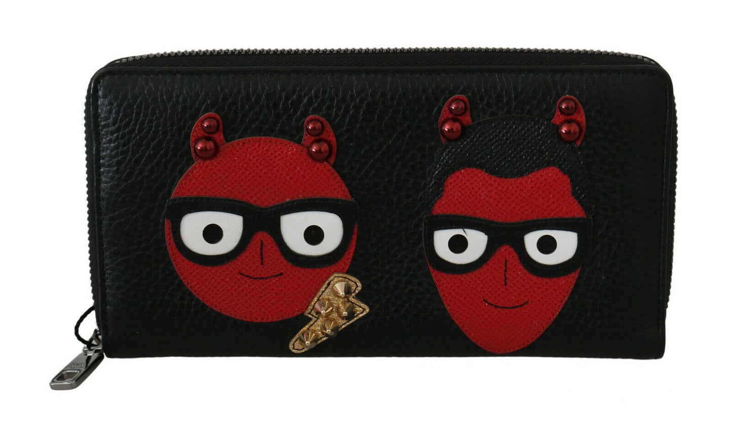 Dolce &amp; Gabbana Chic Black and Red Leather Continental Wallet
