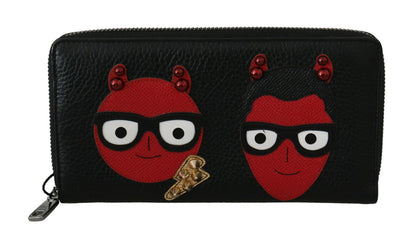 Dolce &amp; Gabbana Chic Black and Red Leather Continental Wallet