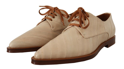 Dolce &amp; Gabbana Elegantes Zapatos Planos Formales De Piel De Anguila Beige