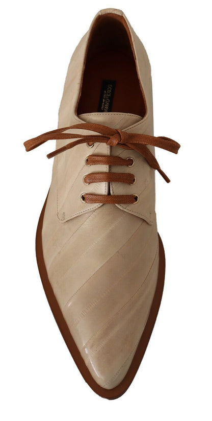 Dolce &amp; Gabbana Elegantes Zapatos Planos Formales De Piel De Anguila Beige