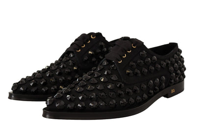 Dolce &amp; Gabbana Elegantes zapatos planos de grosgrain con cordones y pedrería