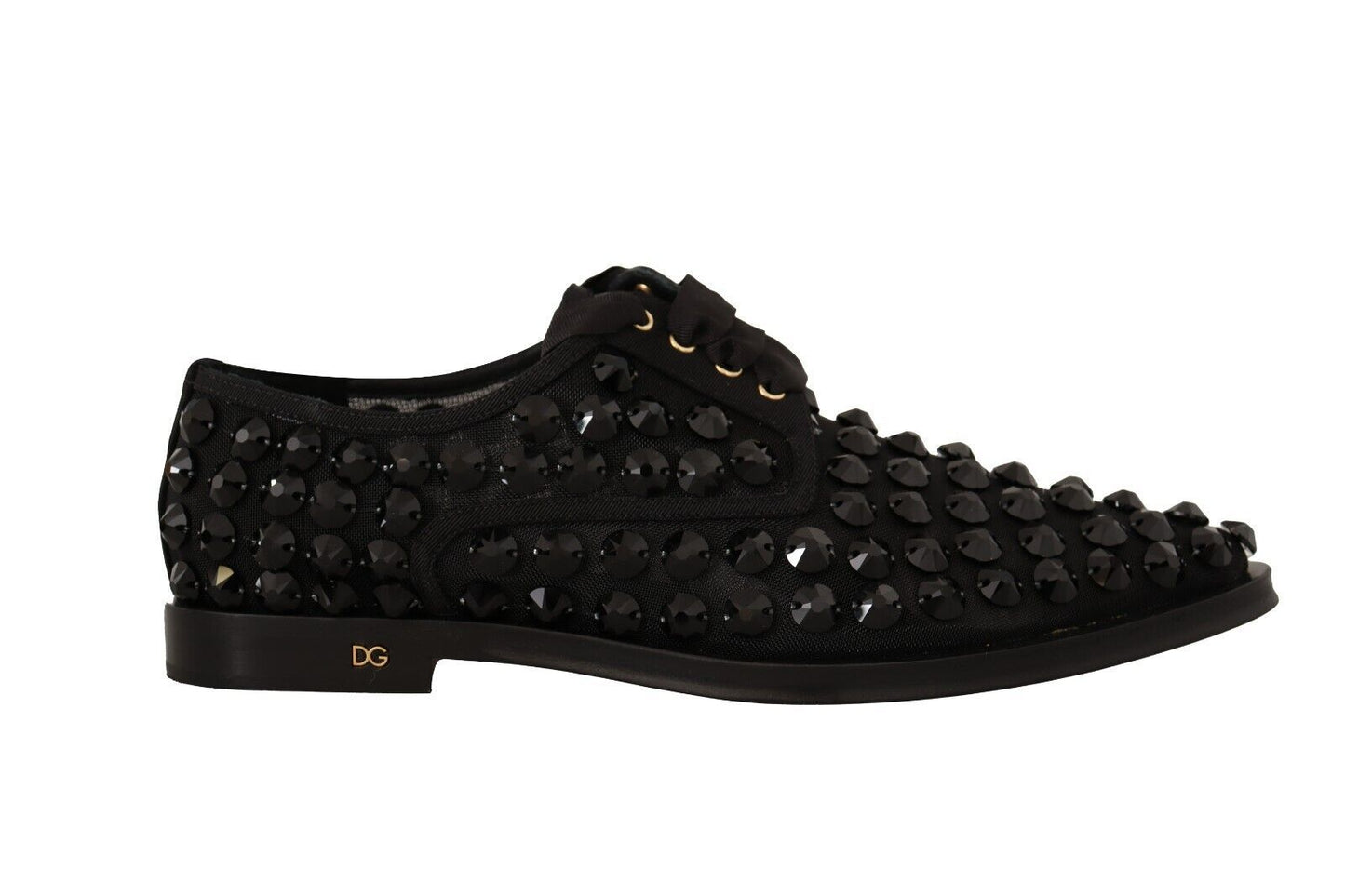 Dolce &amp; Gabbana Elegantes zapatos planos de grosgrain con cordones y pedrería