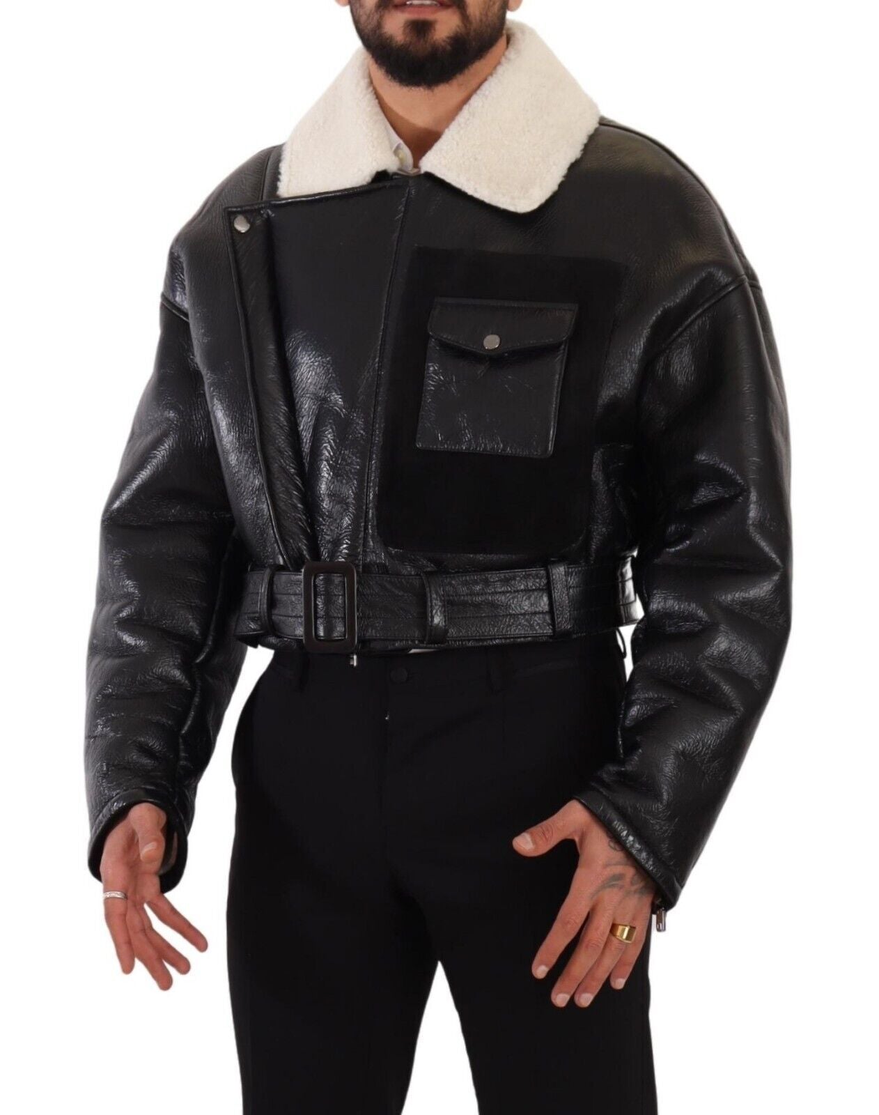 Chaqueta biker elegante de piel de oveja de Dolce &amp; Gabbana