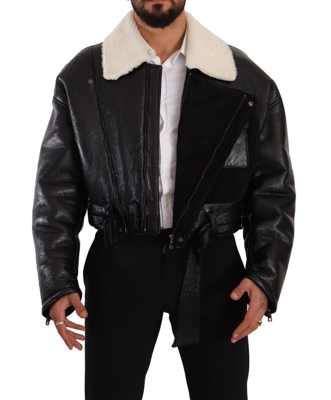 Chaqueta biker elegante de piel de oveja de Dolce &amp; Gabbana