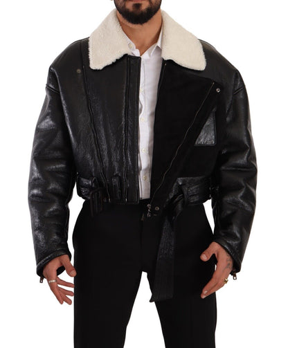 Chaqueta biker elegante de piel de oveja de Dolce &amp; Gabbana