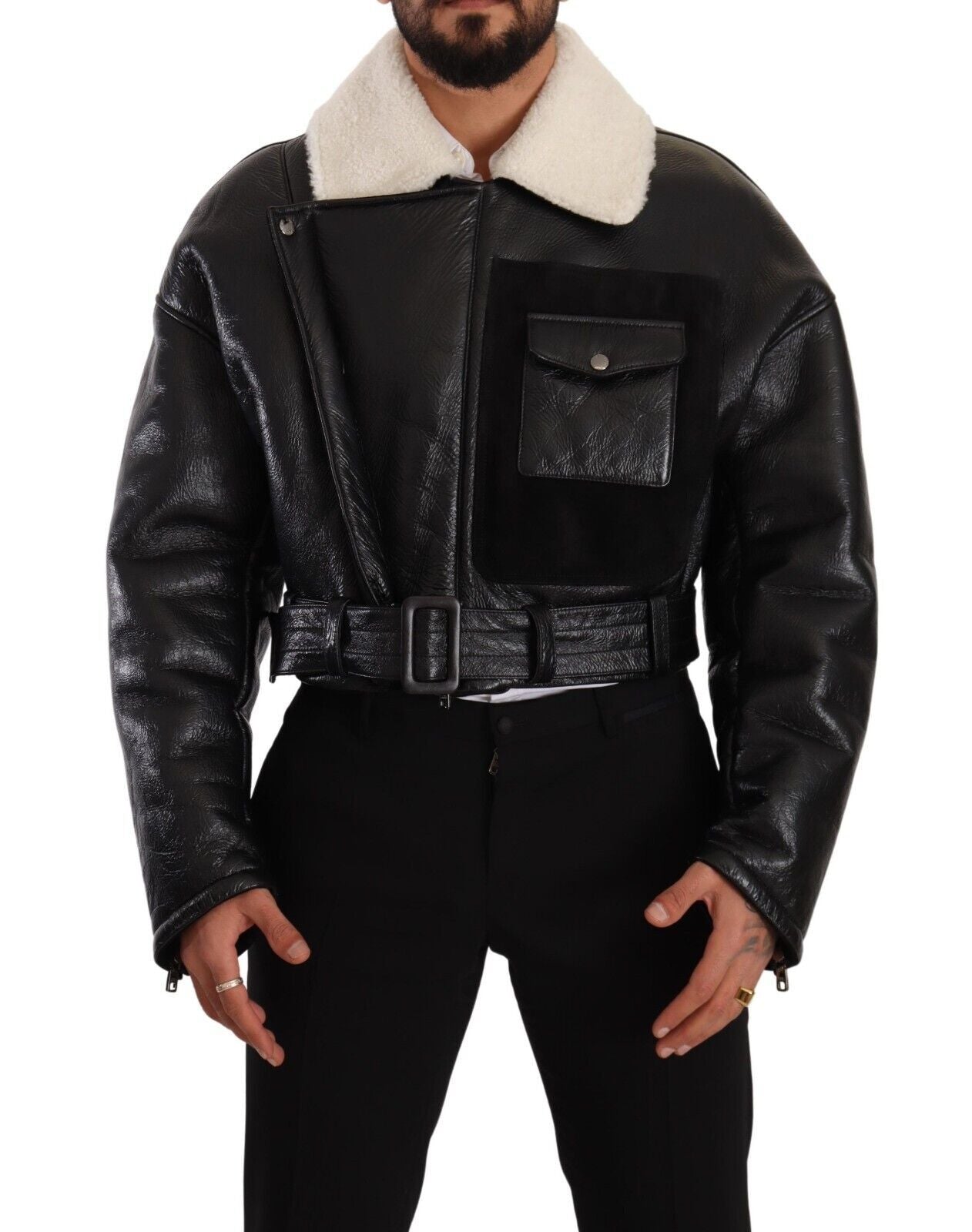 Chaqueta biker elegante de piel de oveja de Dolce &amp; Gabbana