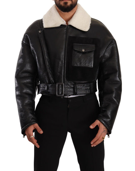 Chaqueta biker elegante de piel de oveja de Dolce &amp; Gabbana