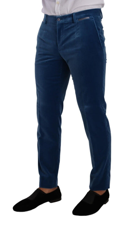 Dolce &amp; Gabbana Elegante traje de corte slim azul de terciopelo