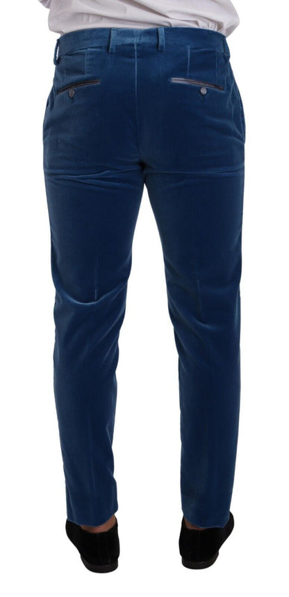 Dolce &amp; Gabbana Elegante traje de corte slim azul de terciopelo