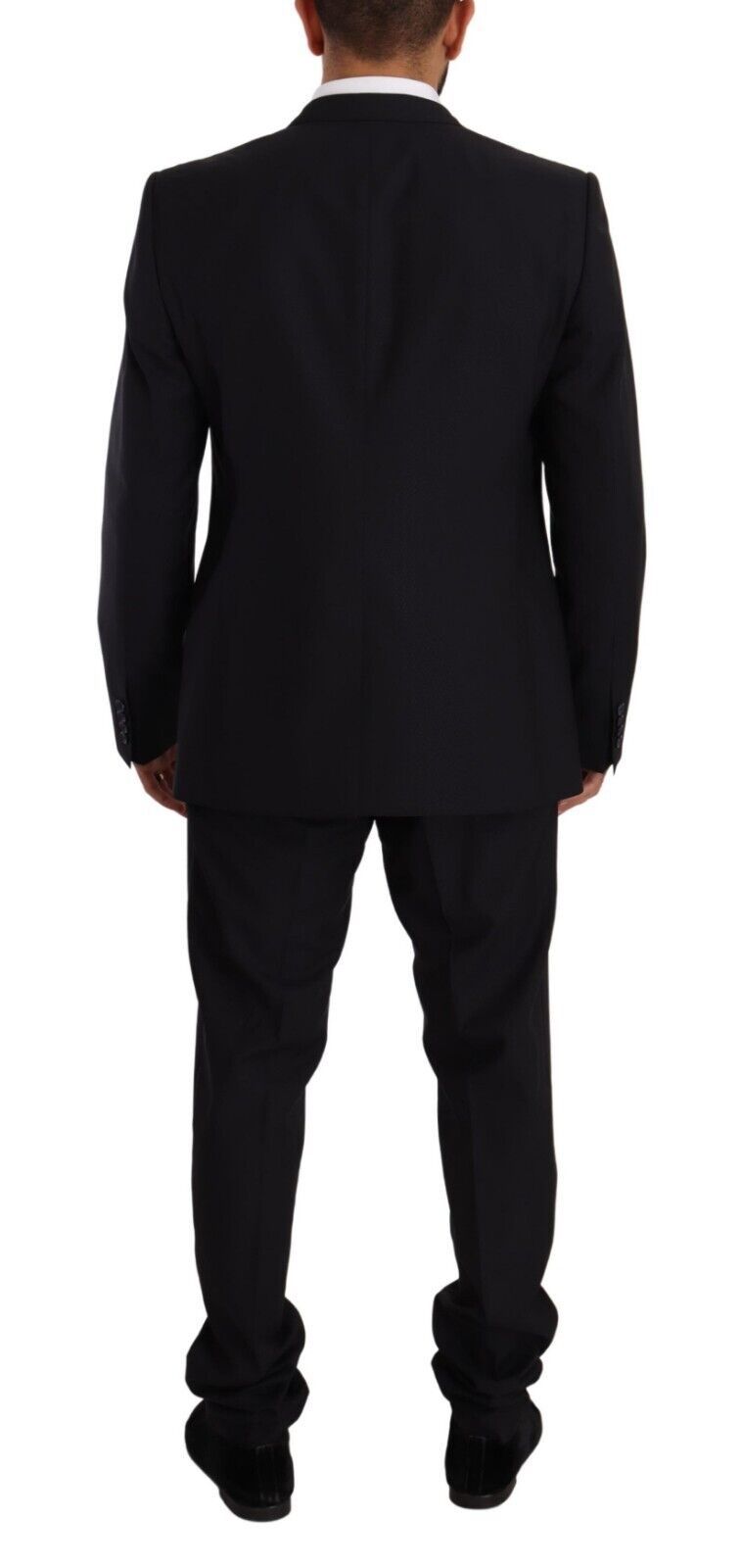 Dolce &amp; Gabbana Elegante traje de dos piezas de lana y seda azul marino de corte slim