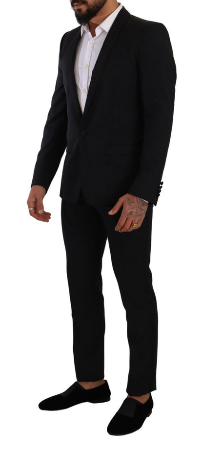 Elegante traje de lana y seda estampado negro de Dolce &amp; Gabbana